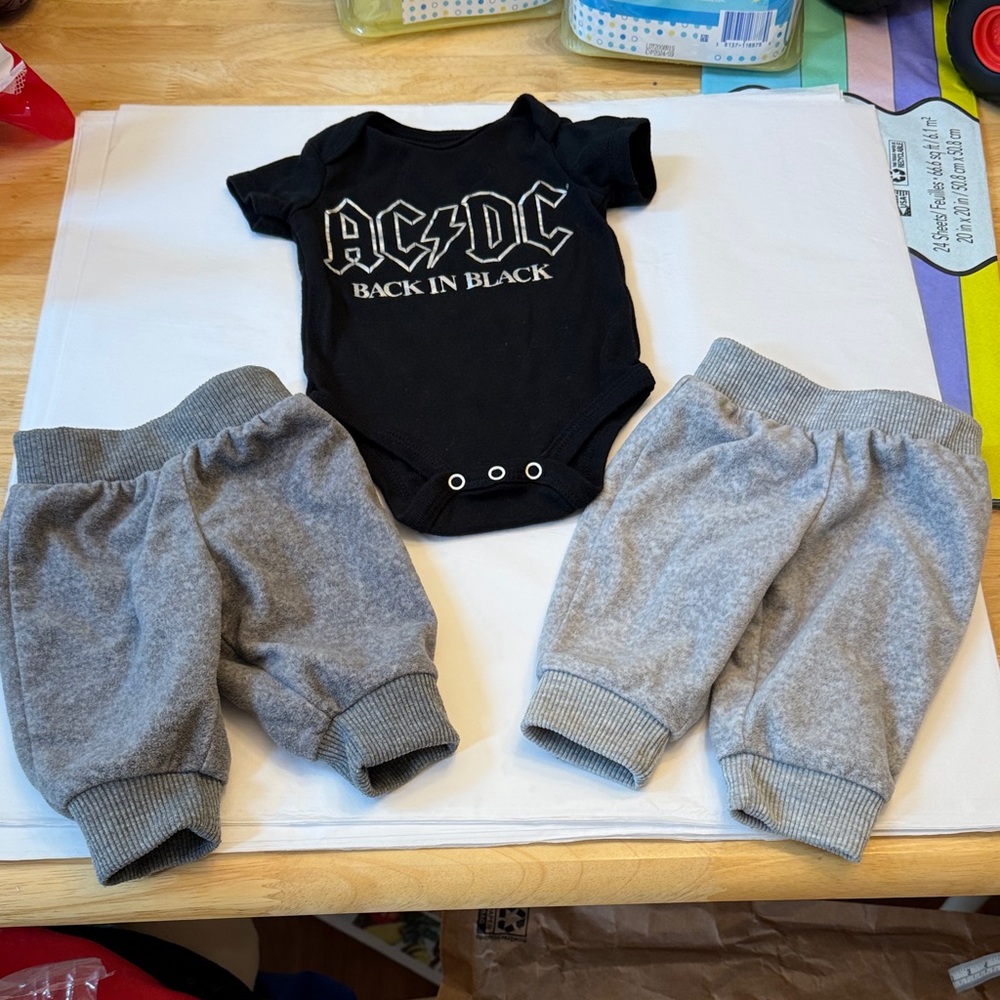 AC/DC Black Onesie with Gray Pants